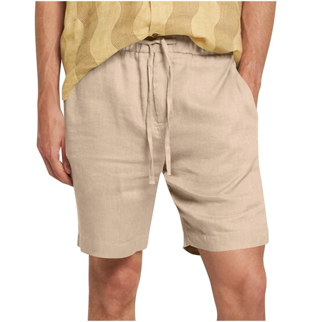 Pantalones de Hombre Elástico Cintura Músculo Casual Imitación Algodón Lino Textura Atado Cinco Cuartos de Pantalones Cortos