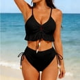 thumbnail image 2 of MGDXOX Women's Two Piece Swimsuit Ruffle Bikini High Waisted Bikini Sets Halter Bathing Suit for Curvy Women with Drawstring Black M, 2 of 8