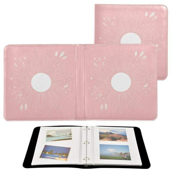 Leather Cover Photo Album 80 Pockets 4x6 Photos Bookshelf Picture Album White Sun on Pink