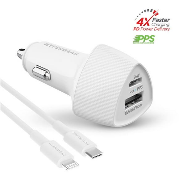Hypercel 15623-HYP) 15623-HYP Kit de Voiture HyperGear SpeedBoost 25W PD Lightning avec Technologie de Charge Rapide ( Blanc