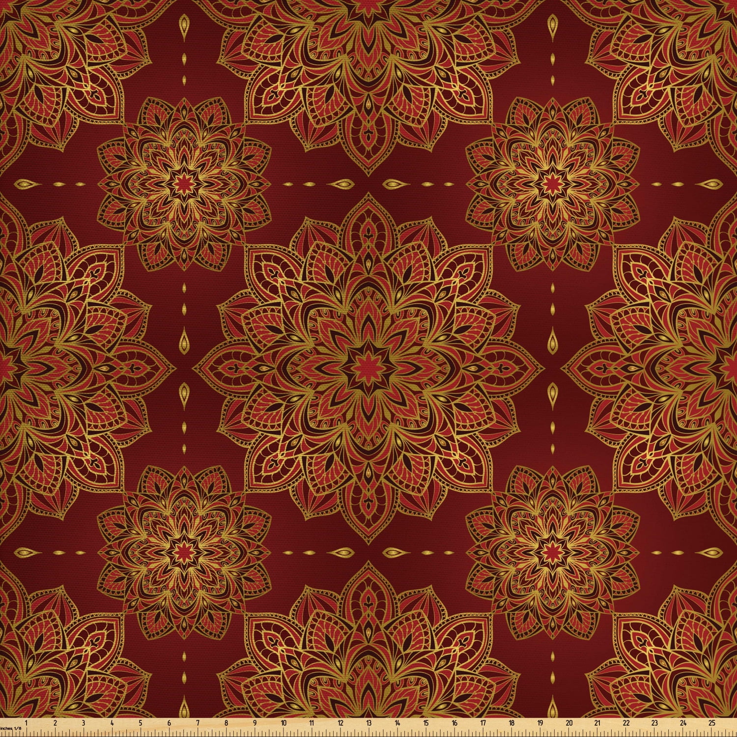 Mandala Fabric by The Yard, Oriental Motifs with Floral Elements and