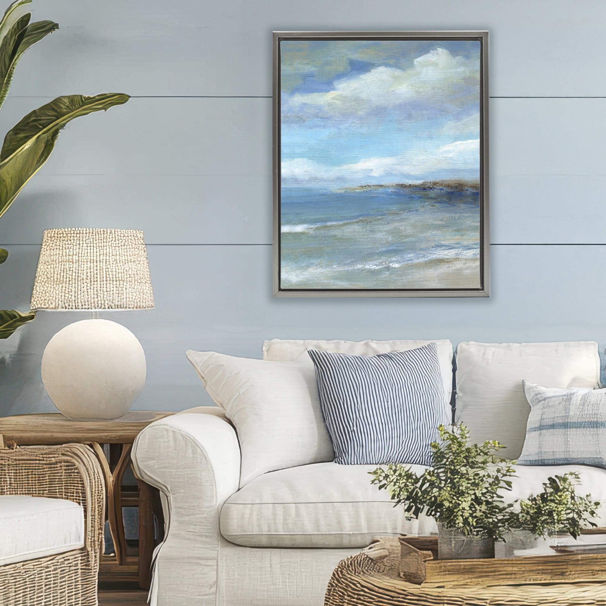 Stupell Industries Shore's Calm Breeze Gray Framed Floater Canvas Wall Art, design by Carol Robinson