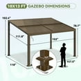 thumbnail image 6 of MELLCOM Gazebo 10x13 with Adjustable Galvanized Steel Roofs, All Aluminum Frame Permanent Pergola for Patio, Outdoor Freestanding Shelter, Dark Brown, 6 of 10