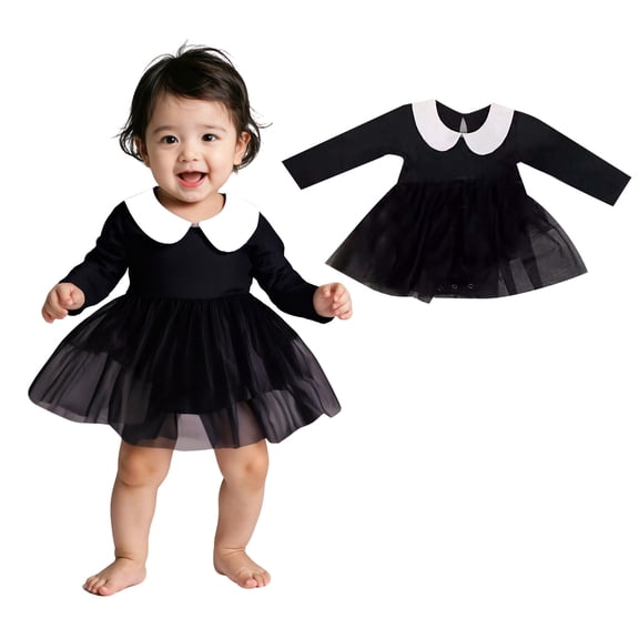 Halloween Outfit Long Sleeve Baby Girls Black Dress Romper Shirt Cute Baby Outfits Baby Clothes 0-6 Months