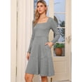 thumbnail image 4 of DARING DIVA Women's Knit Sweater Casual Square Neck Long Sleeve Dress L Grey, 4 of 6