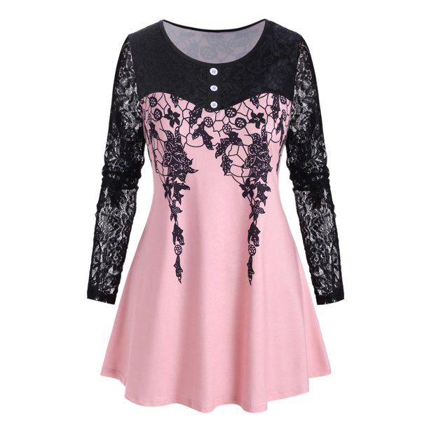 Plus tamaño de impresión de la manga del cordón de camiseta Rosegal Mangas largas de talla grande