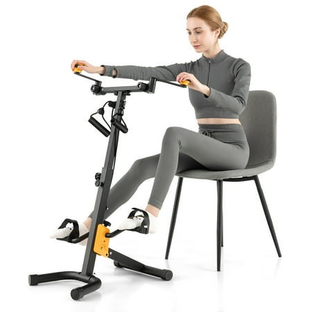 Costway - Folding Pedal Exercise Bike with Adjustable Resistance Full body Home Rehab Machine - Black/Yellow