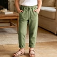 thumbnail image 2 of DJDLJWCJ Little Boys School Uniform Pants Straight Leg Elastic Waist Lightweight Casua Pants Summer Breathable Jogger Pants Green Size 6, 2 of 11
