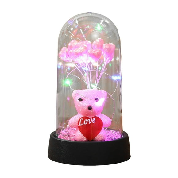 Riforla Lumière de Nuit Ours de la Saint-Valentin Lumière de Nuit Ours Décoration de Bureau Ornement de Bureau Rose