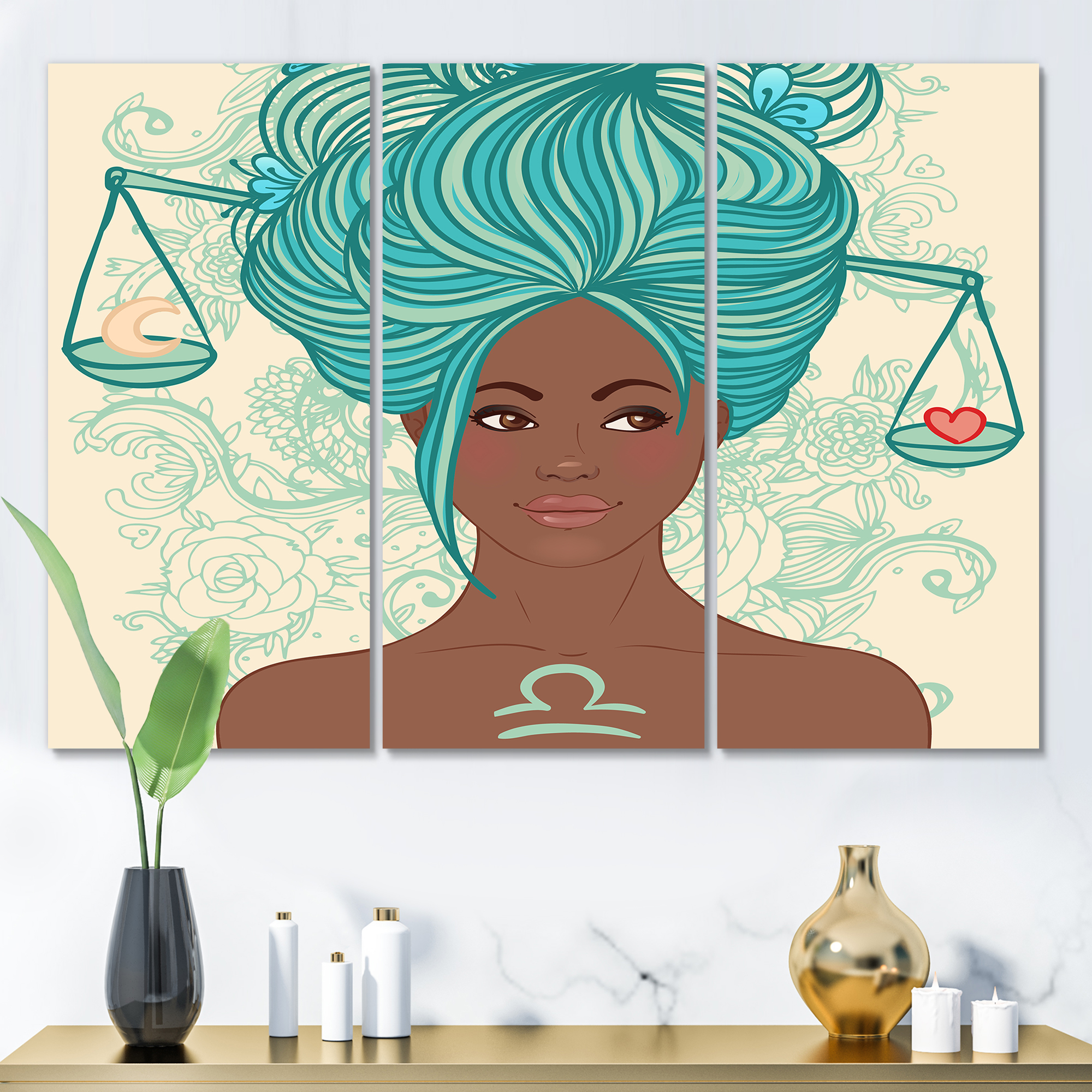 Designart ' Portrait of African American Woman With Blue Hair I ' Modern Canvas Wall Art Print