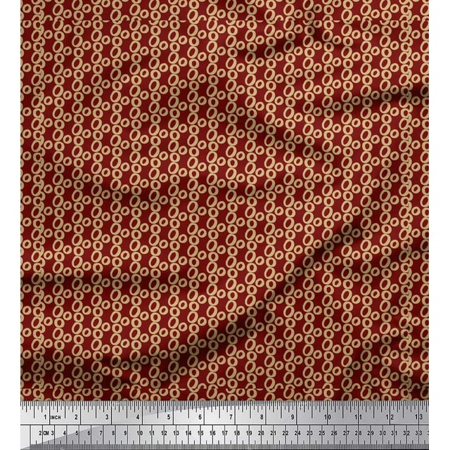 Soimoi Red polyester Crepe Fabric Small Circle Geometric Printed Fabric 1 Yard 42 Inch Wide