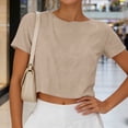 thumbnail image 7 of RQYYD Womens Round Neck Short Sleeve Cropped Blouse Casual Loose Fit Top for Summer Daily Wear, 7 of 7