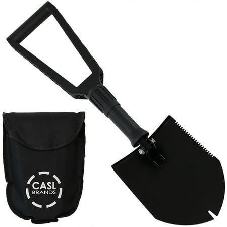 CASL Brands Portable Camping Shovel with Carrying Case, Compact Backpack and Hiking Tool, Carbon
