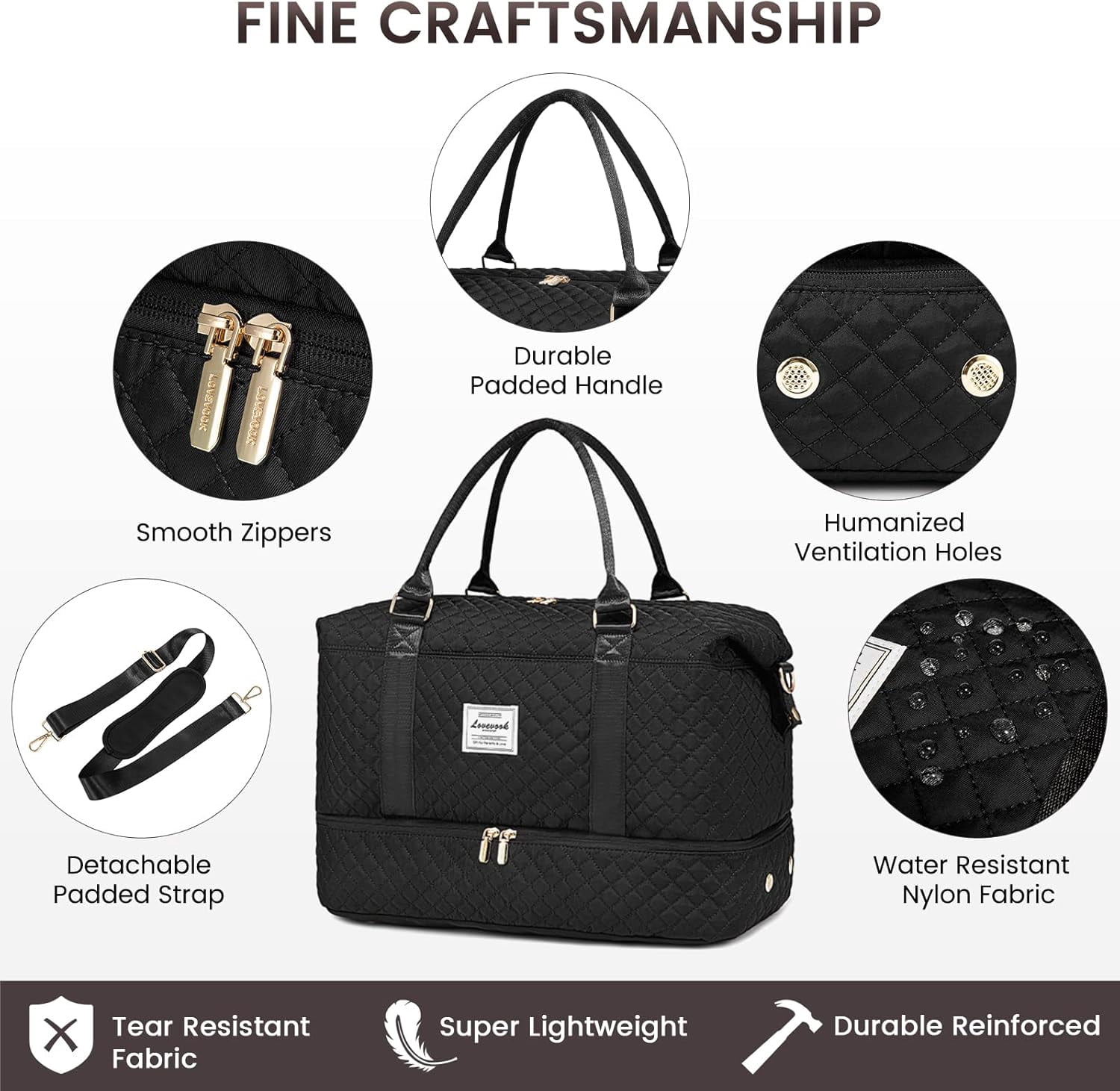 LOVEVOOK Travel Duffle Bag,Weekender Bags for Women with Shoe Compartment，Carry on Overnight Bag with Toiletry Bag,Gym Duffel Bag with Wet Pocket, Hospital Bags for Labor and Delivery