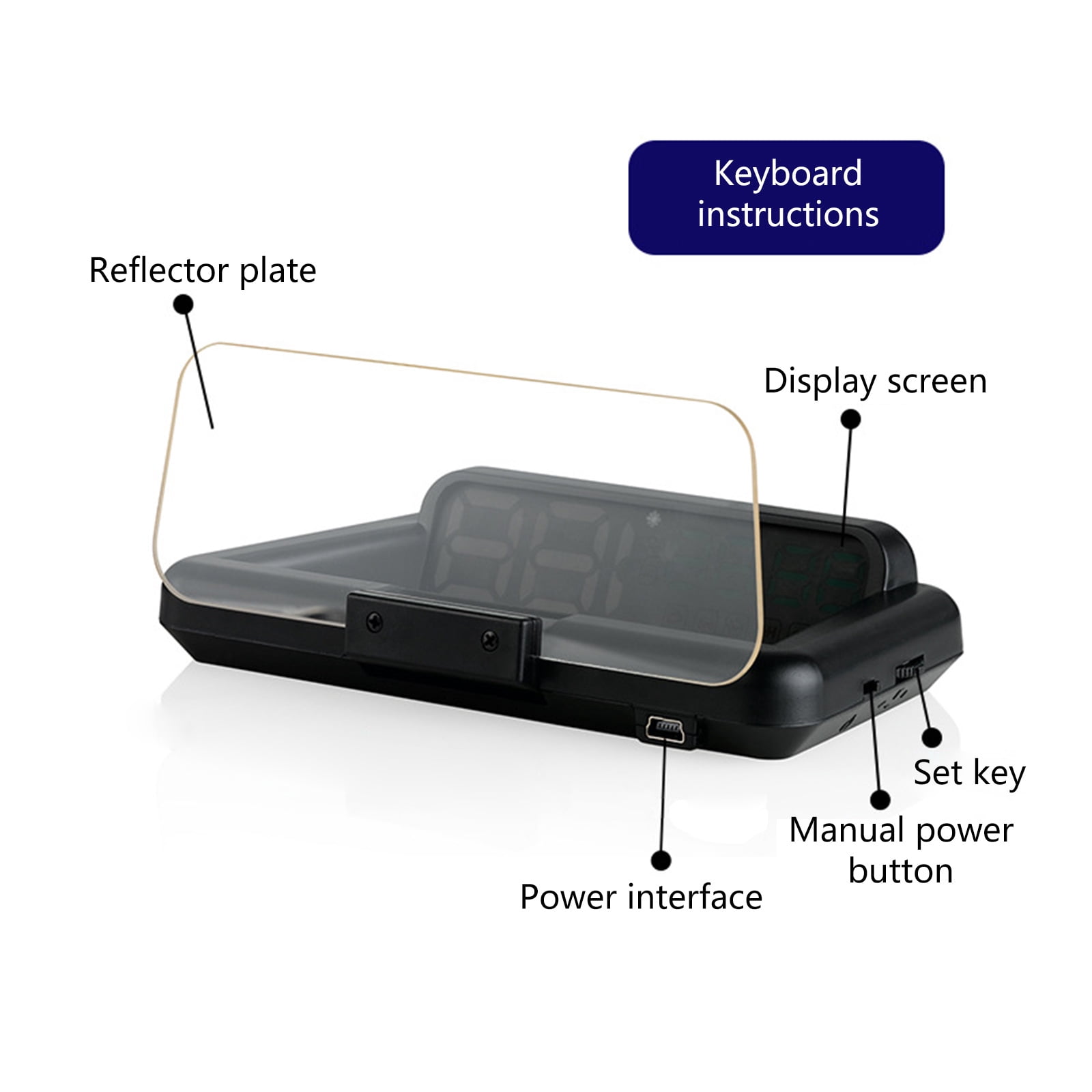 BIBABLYKE OBD HUD Head-Up Display Car Windshield Digital Speedometer Projector with MPH RPM Mileage Clock Driving Time Voltage