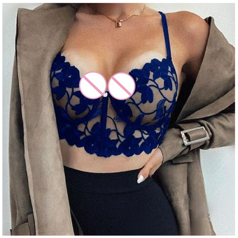 SELONE Lingerie Tops for Women Going Out Corset Tops Lace without Underwire  Casual Sleeveless Spaghetti Strap Bralette Unlined V Neck Bra Full Coverage  Non-Padded Bralettes Lingerie Y2k Blue S 