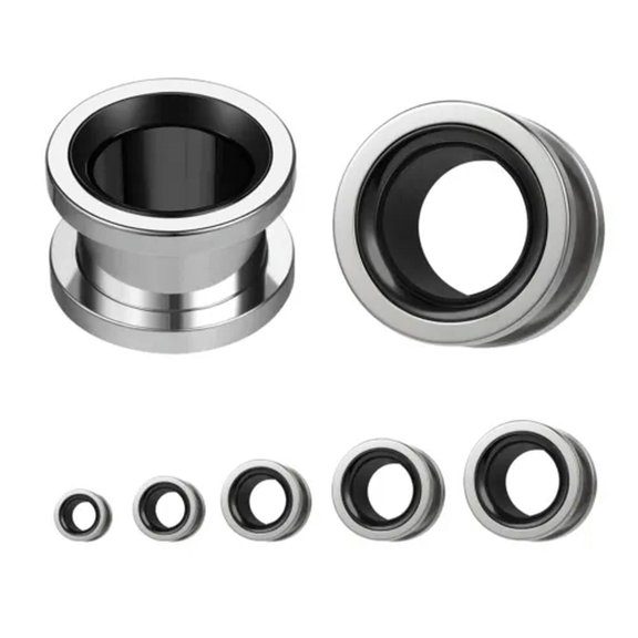 QQTDFG 1 Pair Surgical Steel Ear Tunnel Silver and Gold Ear Expander Stretching Jewelry-Silver&Black-6mm