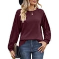 thumbnail image 4 of Women's Long Sleeve Shirts Crew Neck Casual Tops Fashion Fall Basic Tunic Pullover Blouses, 4 of 9
