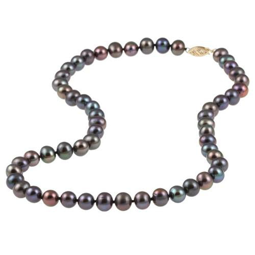 DaVonna 14k 8 9mm Black Freshwater Cultured Pearl Strand Necklace (16 36 inches) 16 inch