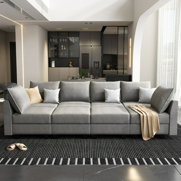 HONBAY Canapé-Lit Sectionnel en Polyester Moderne avec Rangement pour Chambre à Coucher et Salon, Gris