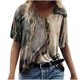 thumbnail image 1 of Blusa de manga corta con cuello en V para mujer de moda Camiseta con estampado de verano Tops sueltos Fridja  bn7414, 1 of 5