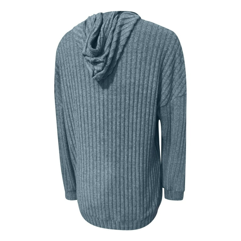 Women's Comfy Ribbed Hoodie Sweatshirt - Lightweight Long Sleeve Pullover With Pocket & Drawstring Hood