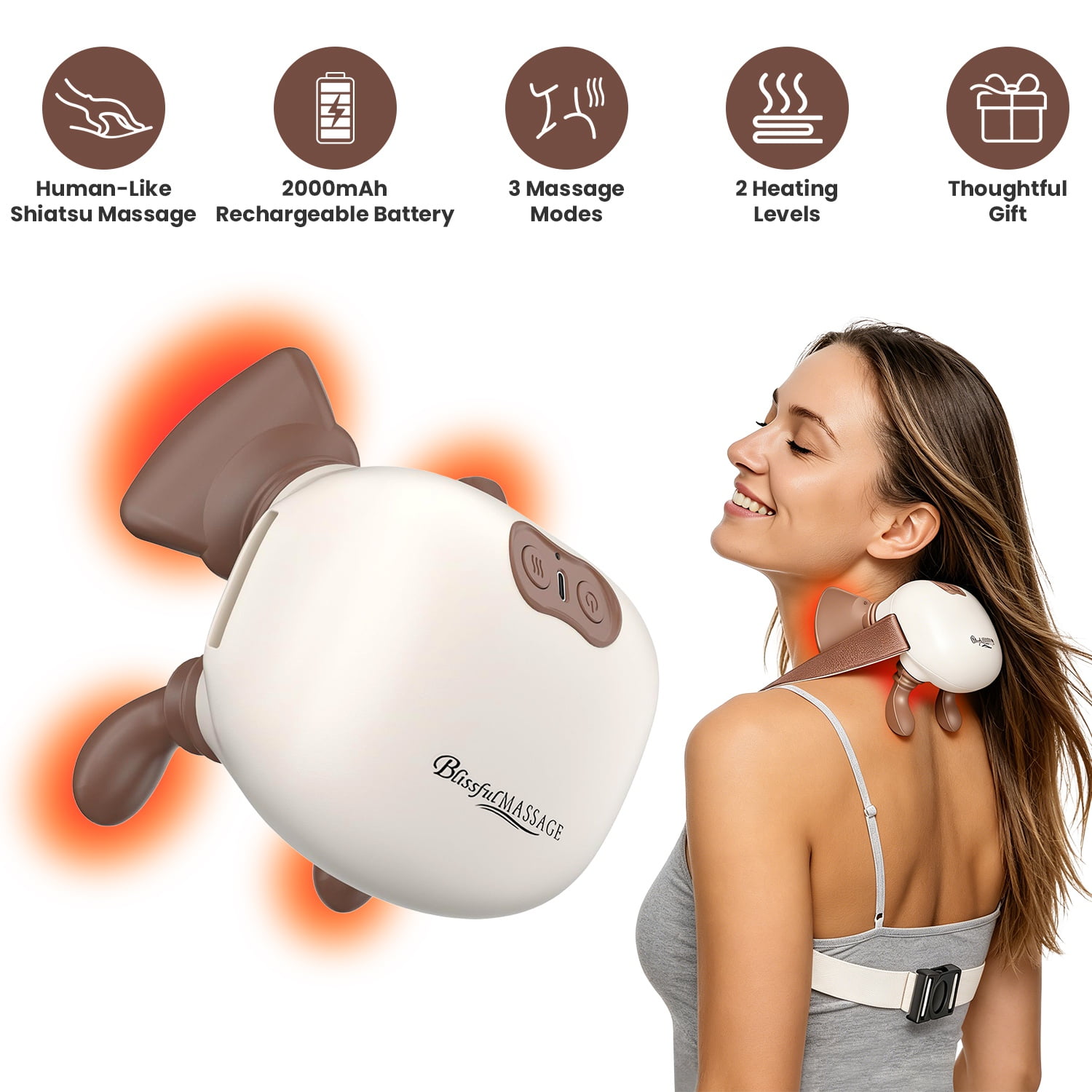 Moclever Human-Like Cordless Neck Massager with Heat, Deep Tissue Shiatsu Massager for Neck Shoulders Back Legs