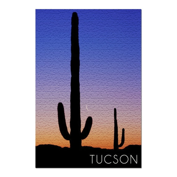 Tucson, Arizona, Cactus and Moon, Photograph, 500 Piece Challenging 19 x 27 Jigsaw Puzzle for Adults and Family, Made in USA