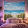 thumbnail image 2 of Sunny Coastal Beach Path with Lighthouse and Ocean Waves, Serene Coastal Modern for Ocean Lovers, Coastal Home Decor Housewarming Gift, Tapestry Wall Hanging for Living Room and Bedroom, 2 of 7