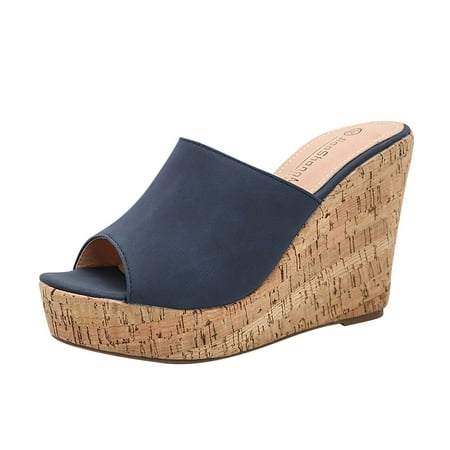 

Hvyesh Women s Summer Solid Color Thick Bottom Slope Heel High Heel Fish Mouth Slippers Sandals for Women Dressy Summer Platform Sandals Women