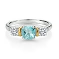 thumbnail image 2 of Gem Stone King 925 Silver and 10K Yellow Gold 3-Stone Diamond Ring Cushion Checkerboard Sky Blue Topaz and Moissanite (1.76 Cttw, Size 9), 2 of 3