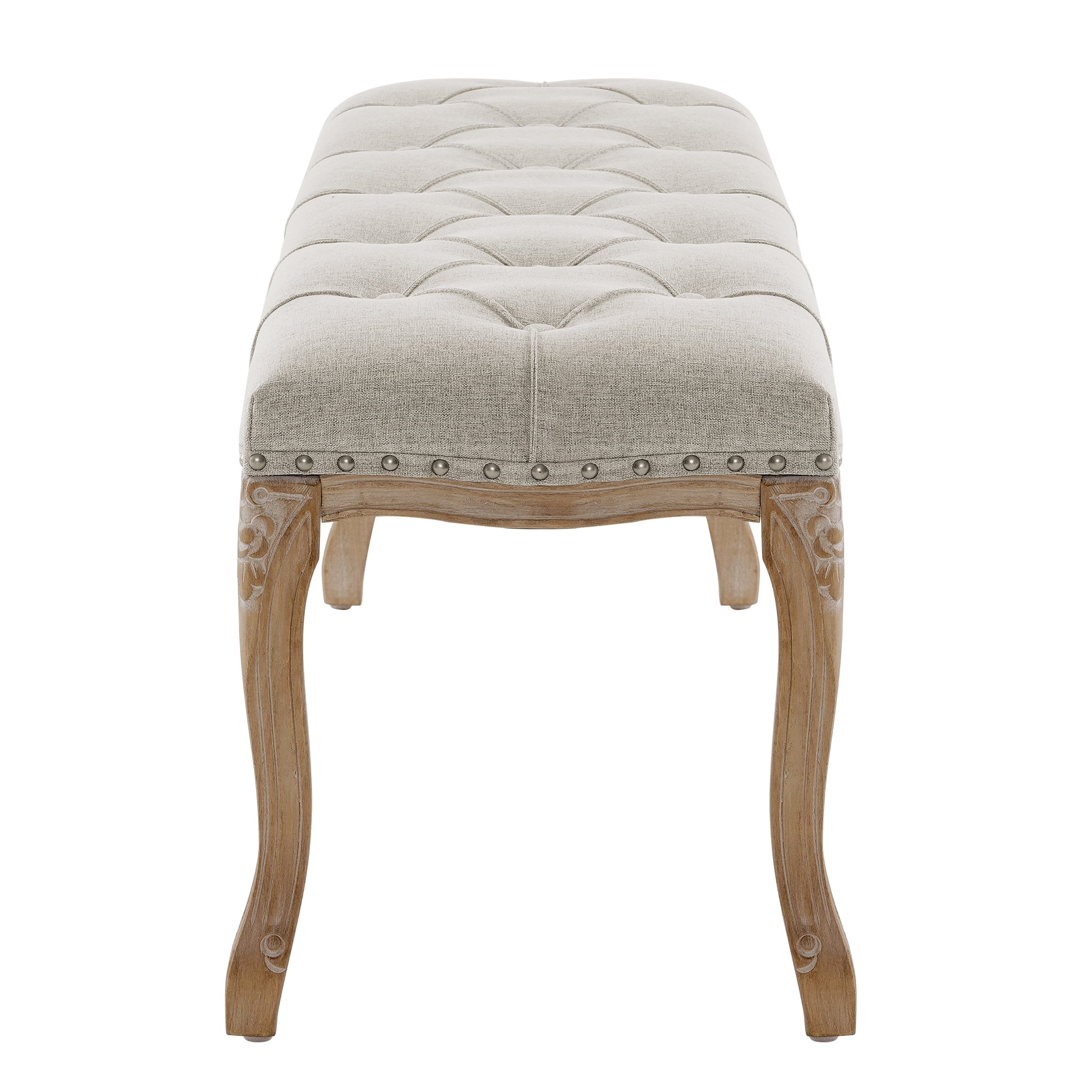 Dycanpo 45.2'' Bedroom Bench Seat Light Gray Linen, French Upholstered Ottoman Bench