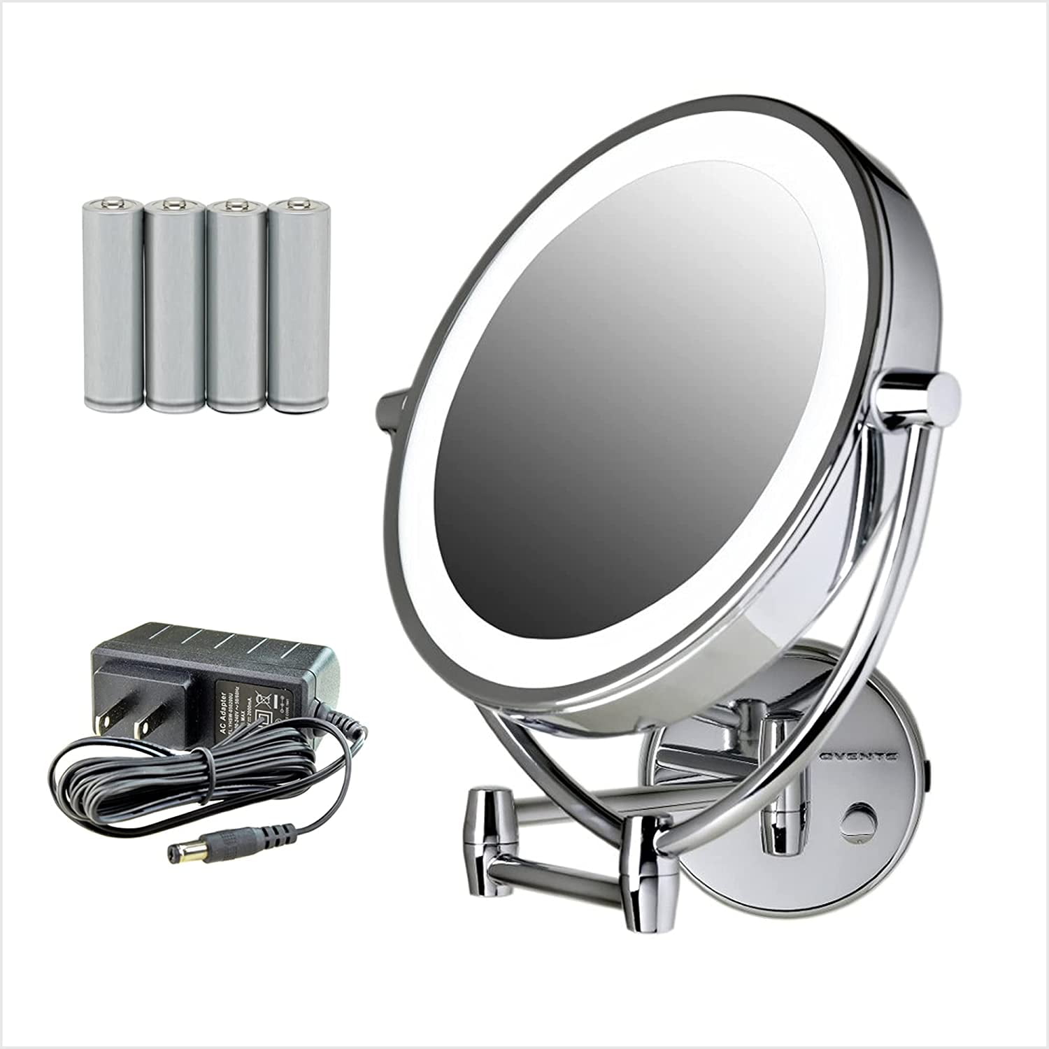 Ovente 9" Lighted Wall Mount Makeup Mirror, 1X & 10X Magnifier