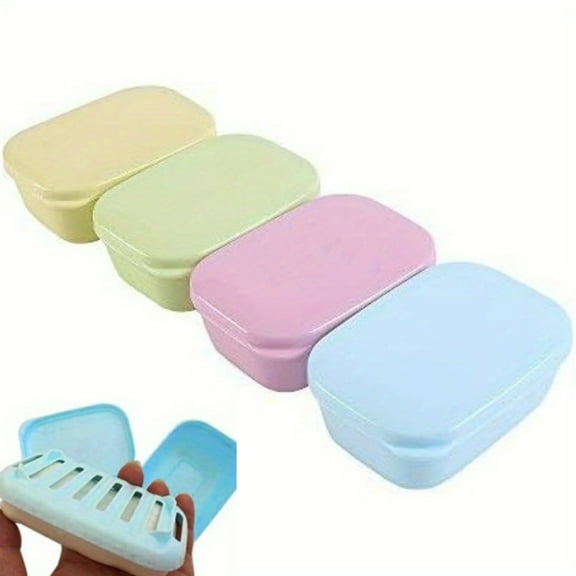 Plastic Bar Soap Holder, 4 Pack with Removable Drainers & Leakproof Cover, Portable Travel Soap Case for Shower, Bathroom, Camping & Outdoor Use