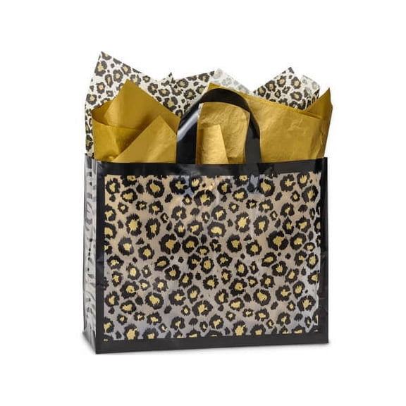 Pack Of 25, Vogue Leopard Safari Plastic Bags 3 Mil Shopping Bags 16 X 6 X 12" For Gift Packaging