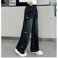 thumbnail image 5 of Girls Jeans Baggy Pants Wide Leg/Flare Denim Ripped Teen Clothes Tween Outfits Casual Straight Leg Jeans Kids 6-14Y Children's Fashion Back to School(Color:Blue,Size:10-11 Years), 5 of 9