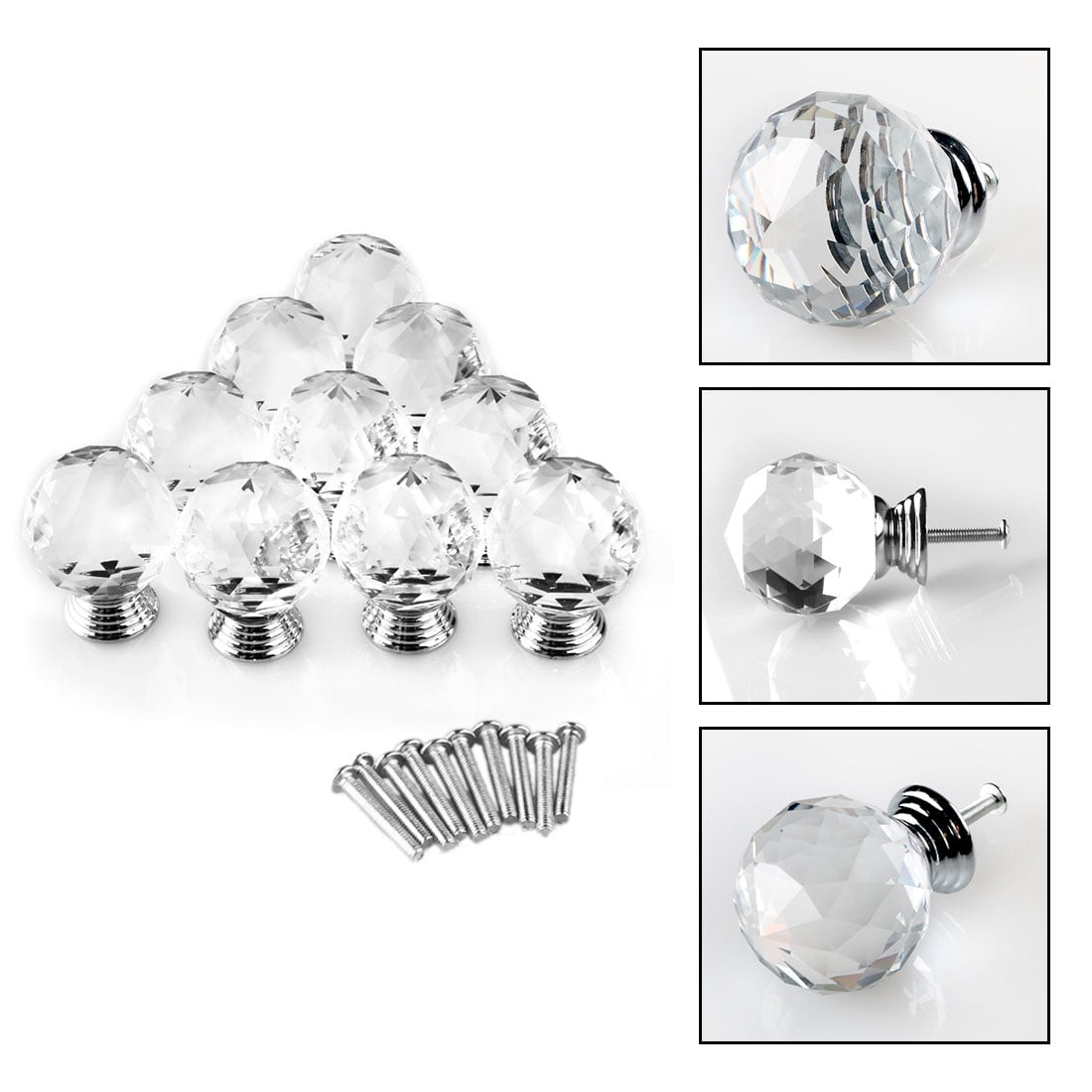 Unique Bargains 1.18" Crystal Glass Cabinet Knob Polished Chrome