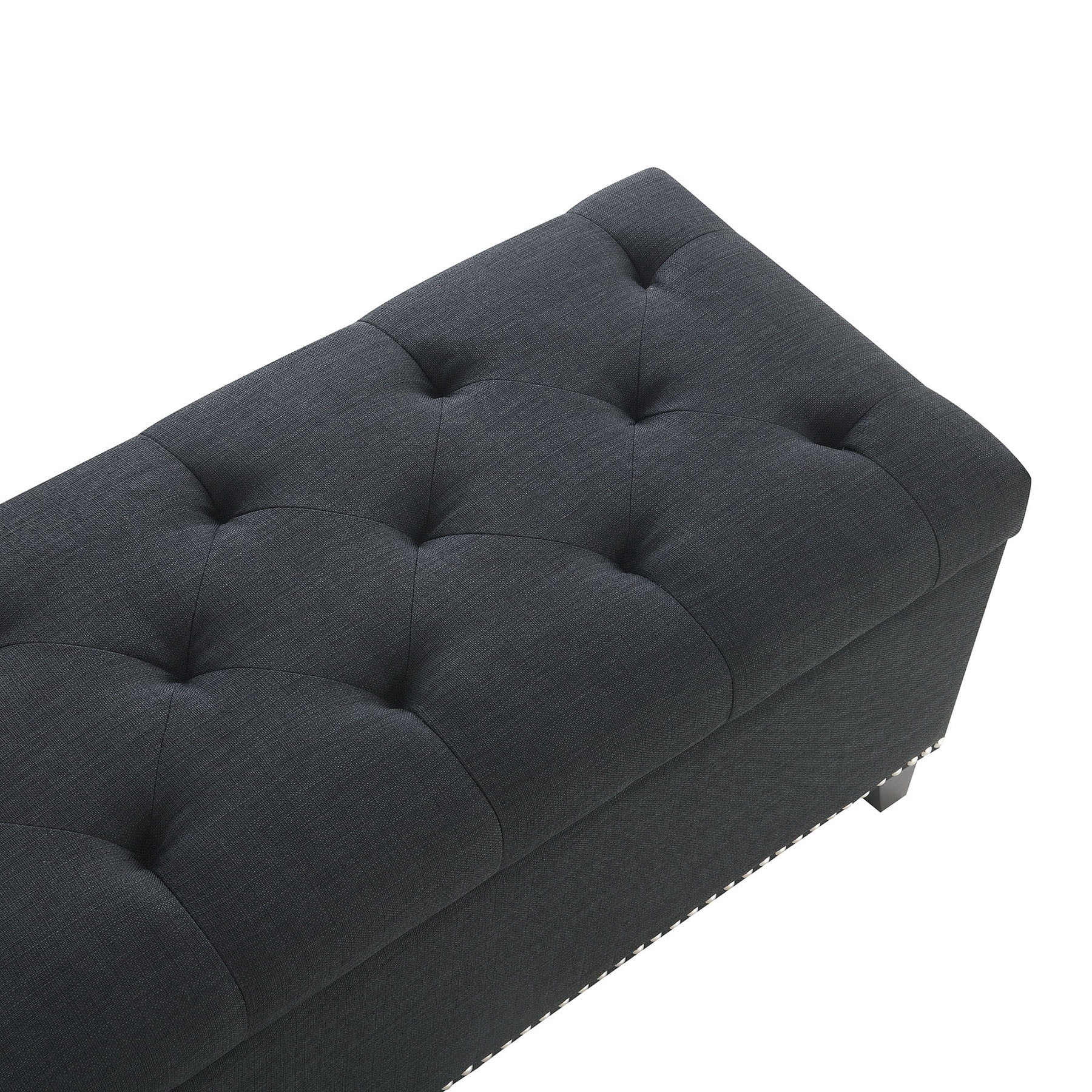 S-HOME Versatile 47.5-Inch Ottoman Storage Seat  with Safety Close Hinge, Teddy Upholstered Ottoman for Home Organization, Black