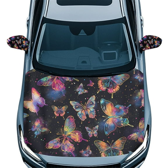 Yuyamidu Colorful Butterfly Car Side View Mirror Cover Fashion Car Front Hood Cover Protector Elastic Car Hood Cover Wrap 3 Piece Auto Exterior Accessory for Cars Sedans