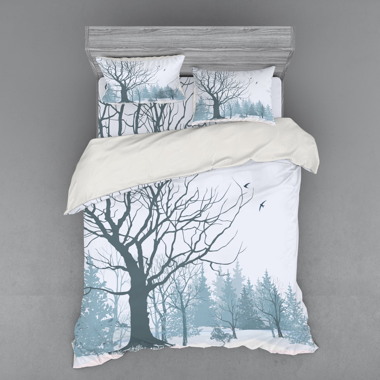 Winter Duvet Cover Set, Winter Season Theme a Tree Without Leaves in