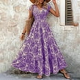 thumbnail image 2 of MORTTIC Women's Floral Print V-Neck with Short Sleeves Stretch High Waist Maxi Beach Vacation Boho Dress Purple，M, 2 of 5