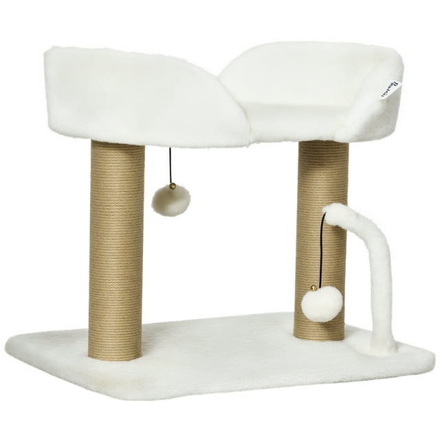 PawHut Cat Tower, Cat Tree Condo with Jute Scratching Posts, White