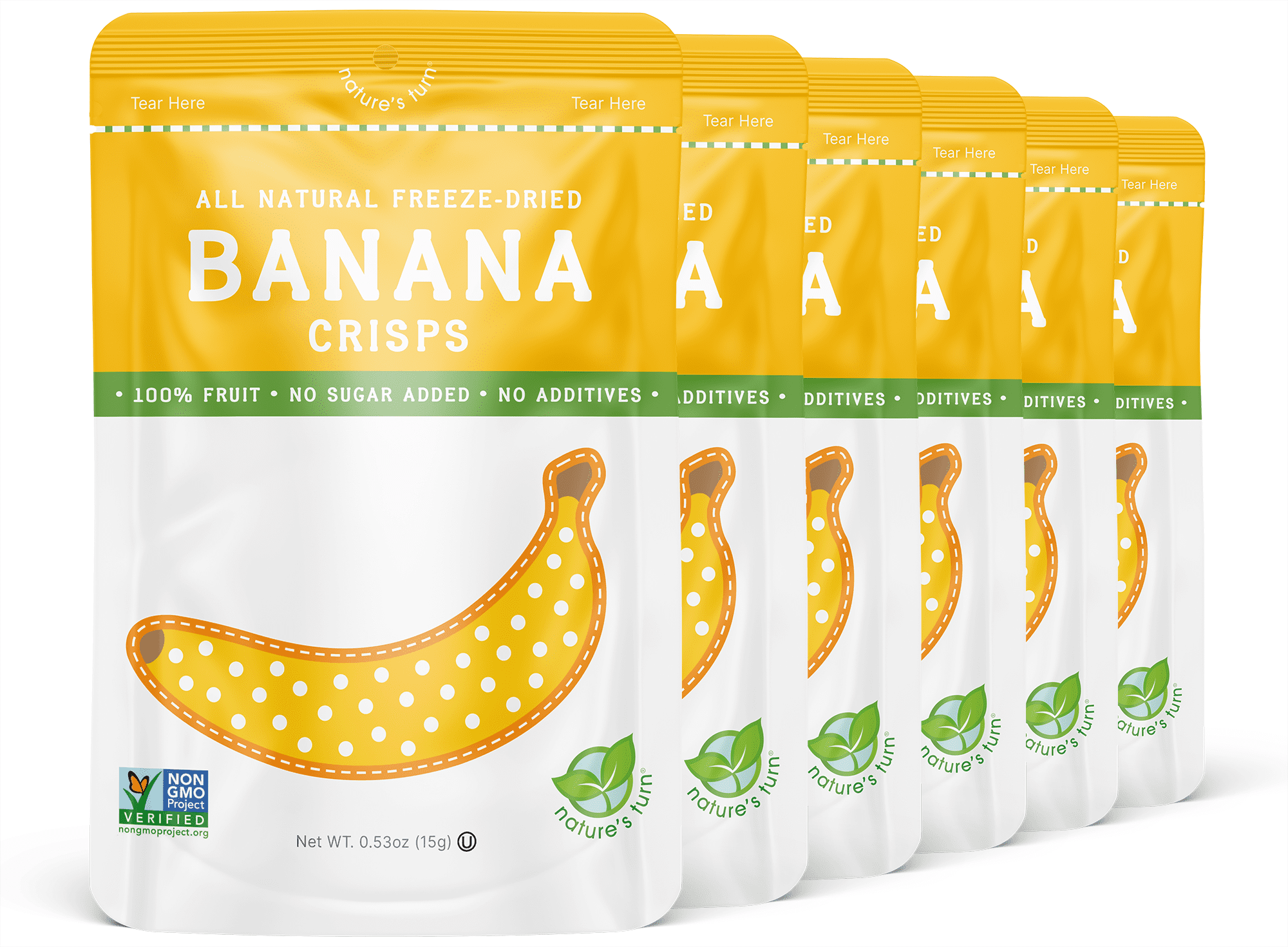 Nature's Turn Freeze-Dried Banana Crisps, Pack of 6, (0.53oz Each)