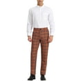 thumbnail image 2 of Unique Bargains Men's Flat Front Plaid Pants Formal Business Checked Trousers 34 Brown White, 2 of 6