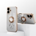 thumbnail image 3 of Allytechgroup iPhone 16 Case Kickstand, Spaceman Bracket Design Shockproof Drop Proof Luxury Camera Lens Protective Phone Case for Apple iPhone 16, White, 3 of 5