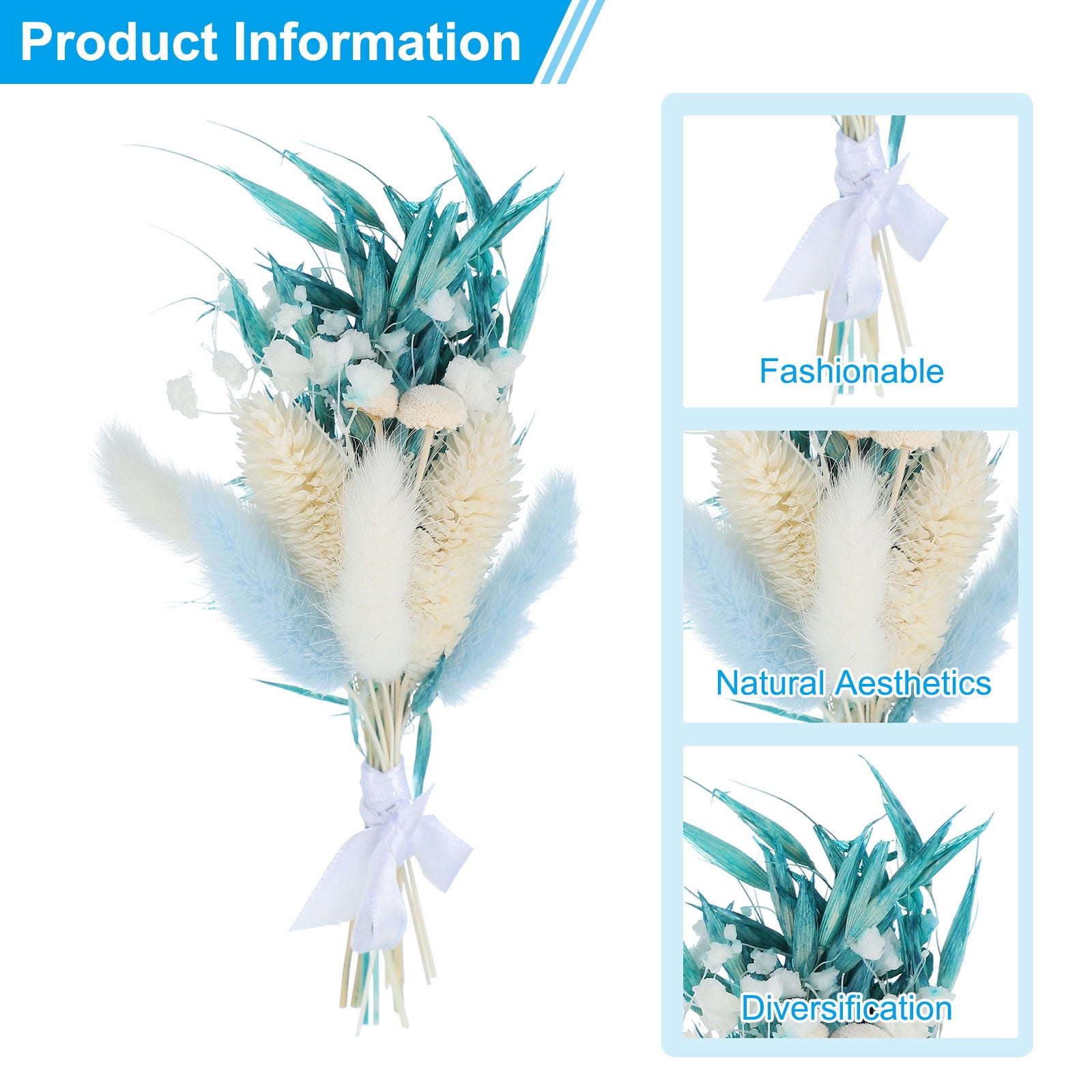 Uxcell Mini Dried Flower Bouquet, Pampas Grass Natural Wildflower Decor, Blue