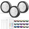 thumbnail image 1 of KUAEAY Luz LED Recargable Inal&aacute;mbrico 3 Pack, 13 Color RGB Luces Debajo de Armario, 1600mAh Lampara de Pared LED con Remote Control,Luces LED Portatiles para Cuarto,Closet (Negro-3P), 1 of 9