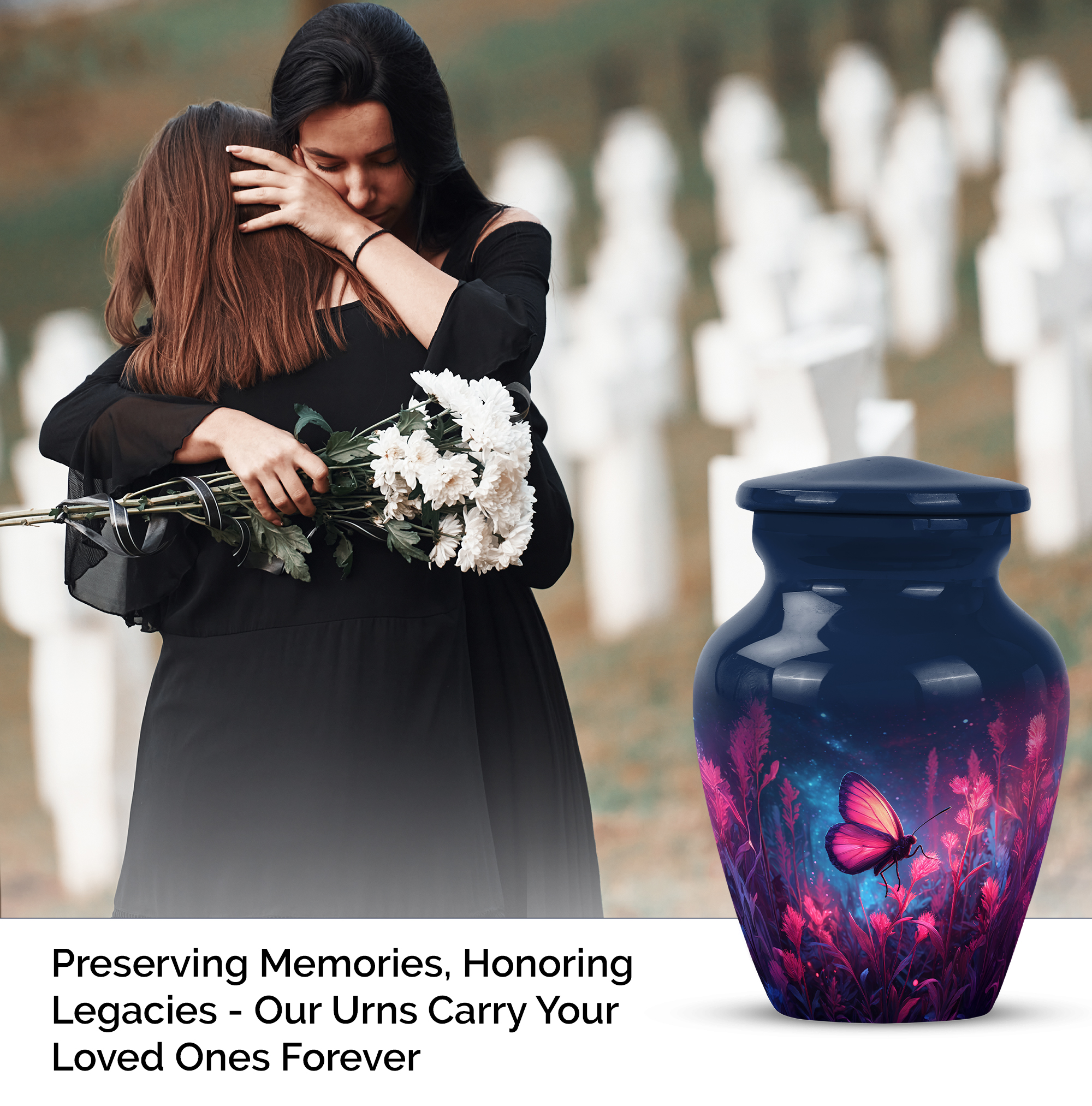 Butterfly Little Cremation Urn For Men & Women Ashes - Keepsake Blue Urns For Human Ashes For Male & Female - Little Urns For Girl And Boy - Pink Flowers Small Urn For Adults, 3 Inch