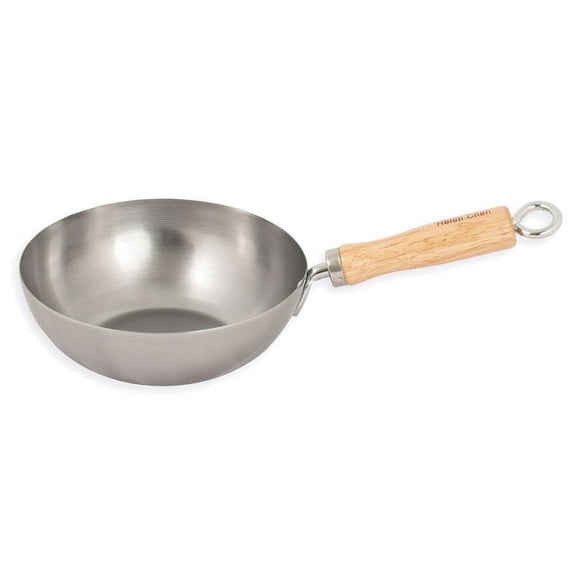 Helen's Asian Kitchen Carbon Steel Mini Wok, 8-Inch, Flat Bottom Chinese Stir Fry Pan With Rubberwood Handle For Single-Serve Stir Fry, Fried Rice, Noodles, And Asian Cooking