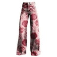 thumbnail image 6 of Women's Casual Pants Wide Leg Pants Women'S High Waisted Flower Patterned Pants Lightweight And Loose Casual Colorful Pants Heavyweight Pants,Pink Women's Casual Pants L, 6 of 7
